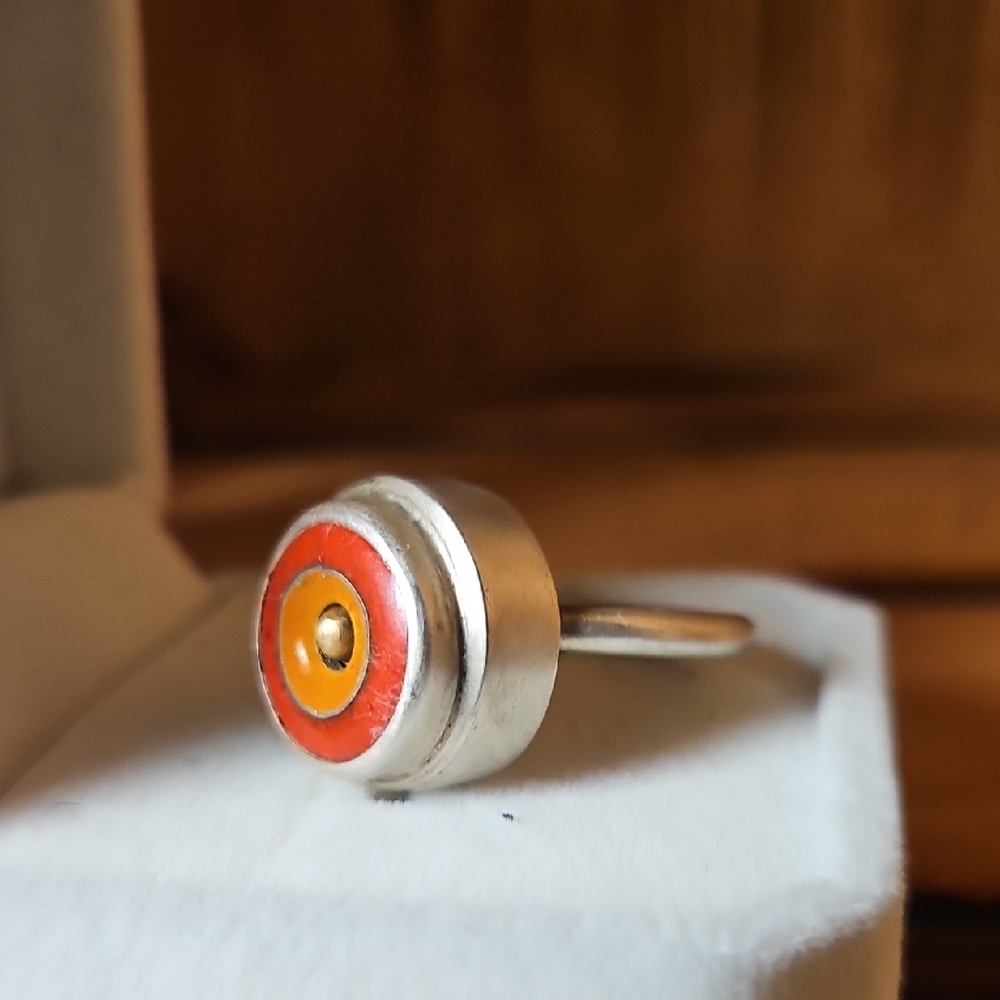 Hand Crafted Silver Ring With Vibrant Orange Acce… - image 6